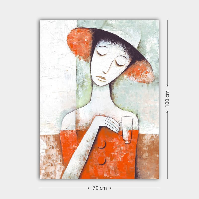 Canvas taulu 70x100 cm - Tyylitelty nainen punaisessa mekossa ja hatussa, lasi kädessään - Punainen / Valkoinen / Vihreä - Sisustustuotteet - Taulu & taide - Canvas-taulu
