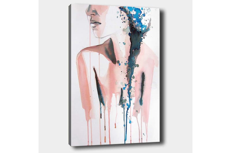 Canvas taulu 70x100 cm - Tyylitelty naisen siluetti alaspäin virtaavilla värillisillä pisaroilla - Vaaleanpunainen / Sininen / Musta - Sisustustuotteet - Taulu & taide - Canvas-taulu