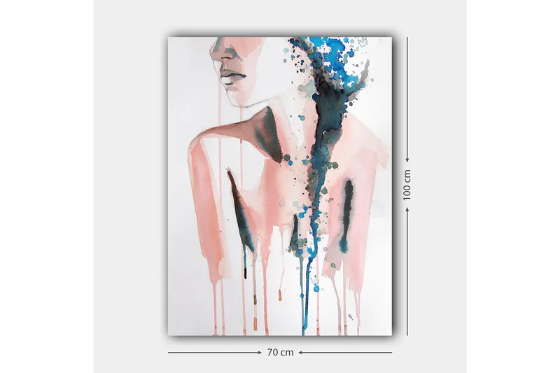 Canvas taulu 70x100 cm - Tyylitelty naisen siluetti alaspäin virtaavilla värillisillä pisaroilla - Vaaleanpunainen / Sininen / Musta - Sisustustuotteet - Taulu & taide - Canvas-taulu