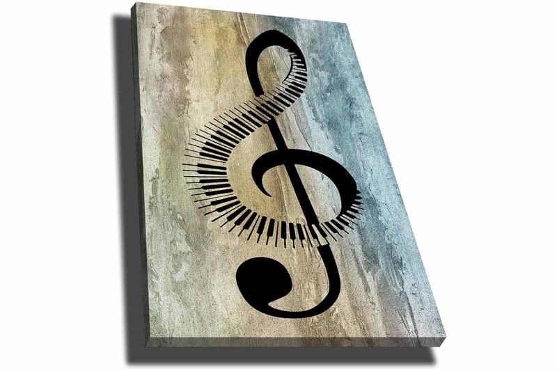 Canvas taulu 70x100 cm - Tyylitelty nuottisymboli koskettimien yksityiskohdilla abstraktilla taustalla - Musta / Harmaa / Beige - Sisustustuotteet - Taulu & taide - Canvas-taulu