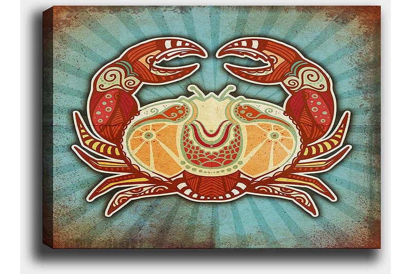 Canvas taulu 70x100 cm - Tyylitelty rapu värikkäillä yksityiskohdilla - Punainen / Oranssi / Turkoosi - Sisustustuotteet - Taulu & taide - Canvas-taulu