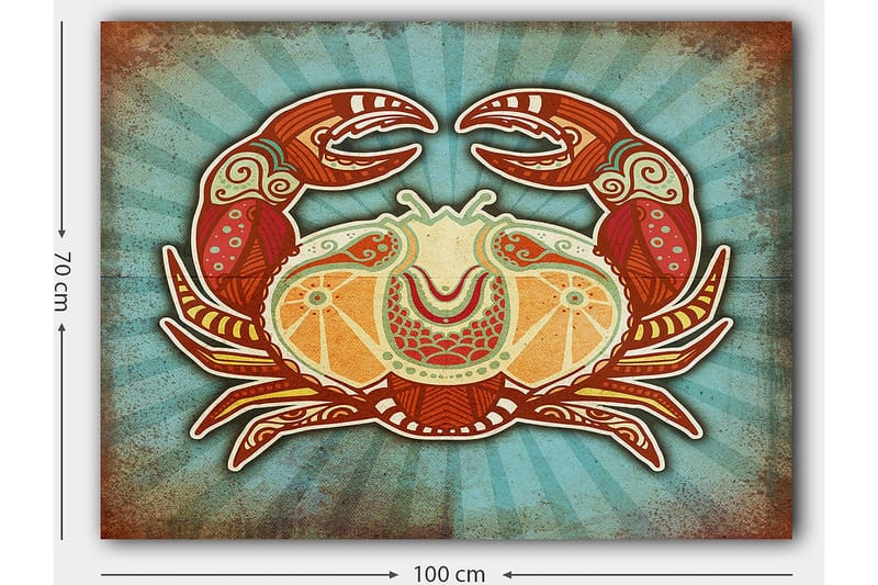 Canvas taulu 70x100 cm - Tyylitelty rapu värikkäillä yksityiskohdilla - Punainen / Oranssi / Turkoosi - Sisustustuotteet - Taulu & taide - Canvas-taulu