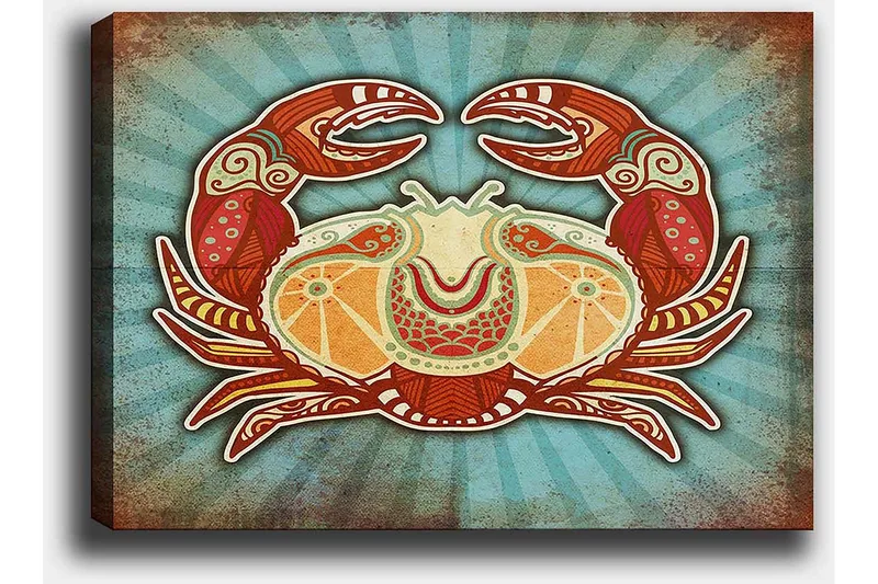 Canvas taulu 70x100 cm - Tyylitelty rapu värikkäillä yksityiskohdilla - Punainen / Oranssi / Turkoosi - Sisustustuotteet - Taulu & taide - Canvas-taulu