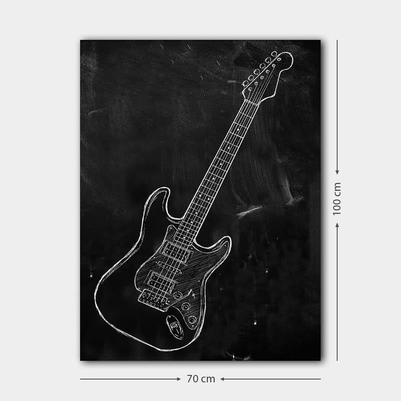 Canvas taulu 70x100 cm - Tyylitelty sähkökitara liidulla mustalla taustalla - Musta / Valkoinen - Sisustustuotteet - Taulu & taide - Canvas-taulu