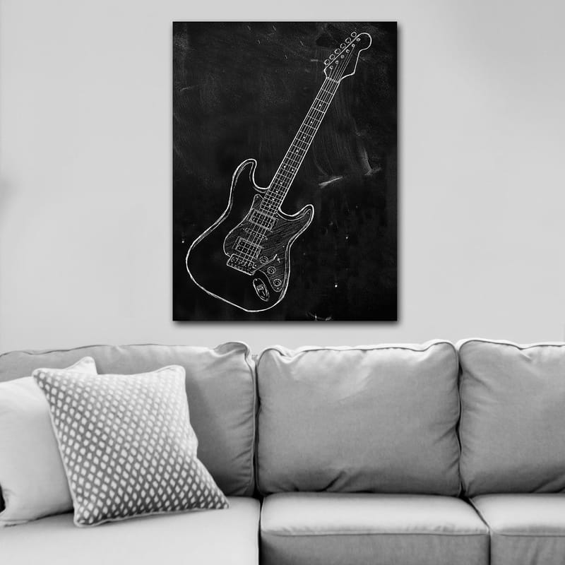 Canvas taulu 70x100 cm - Tyylitelty sähkökitara liidulla mustalla taustalla - Musta / Valkoinen - Sisustustuotteet - Taulu & taide - Canvas-taulu