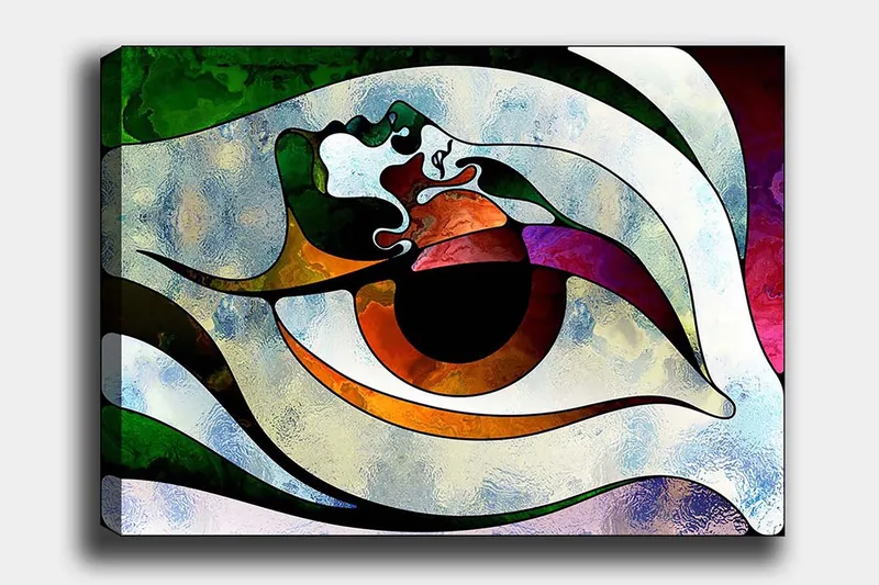 Canvas taulu 70x100 cm - Tyylitelty silmän muoto värikkäillä elementeillä, jotka luovat hypnoottisen vaikutelman, Vihreä / Ruskea / Valkoinen