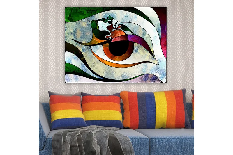 Canvas taulu 70x100 cm - Tyylitelty silmän muoto värikkäillä elementeillä, jotka luovat hypnoottisen vaikutelman - Vihreä / Ruskea / Valkoinen - Sisustustuotteet - Taulu & taide - Canvas-taulu