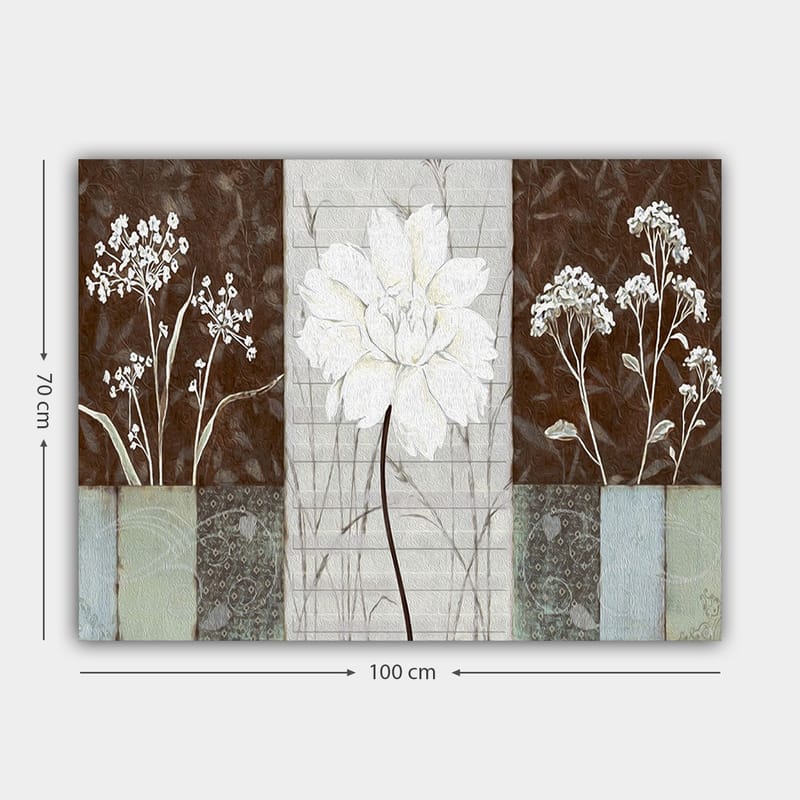 Canvas taulu 70x100 cm - Tyylitelty valkoinen kukka, jota ympäröivät ruskean ja harmaan sävyt - Valkoinen / Ruskea / Harmaa - Sisustustuotteet - Taulu & taide - Canvas-taulu