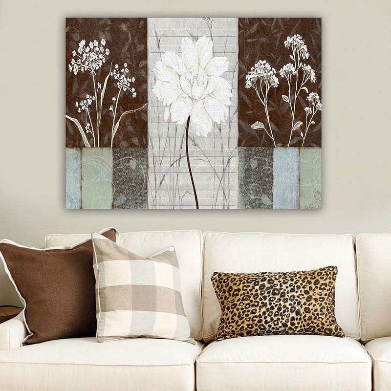 Canvas taulu 70x100 cm - Tyylitelty valkoinen kukka, jota ympäröivät ruskean ja harmaan sävyt - Valkoinen / Ruskea / Harmaa - Sisustustuotteet - Taulu & taide - Canvas-taulu