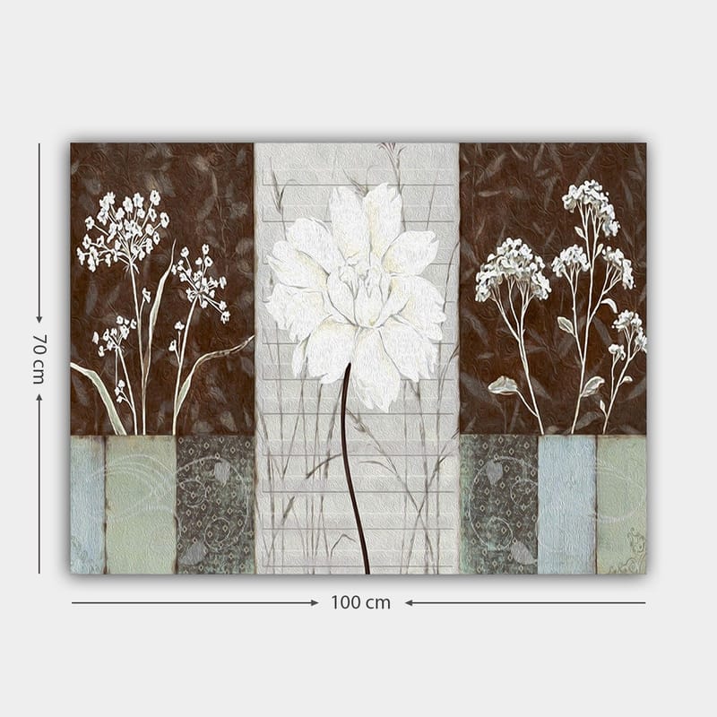 Canvas taulu 70x100 cm - Tyylitelty valkoinen kukka, jota ympäröivät ruskean ja harmaan sävyt - Valkoinen / Ruskea / Harmaa - Sisustustuotteet - Taulu & taide - Canvas-taulu