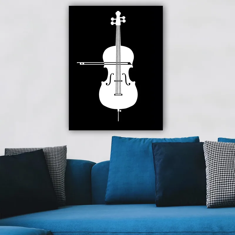 Canvas taulu 70x100 cm - Tyylitelty valkoinen viulu mustalla taustalla - Valkoinen / Musta - Sisustustuotteet - Taulu & taide - Canvas-taulu
