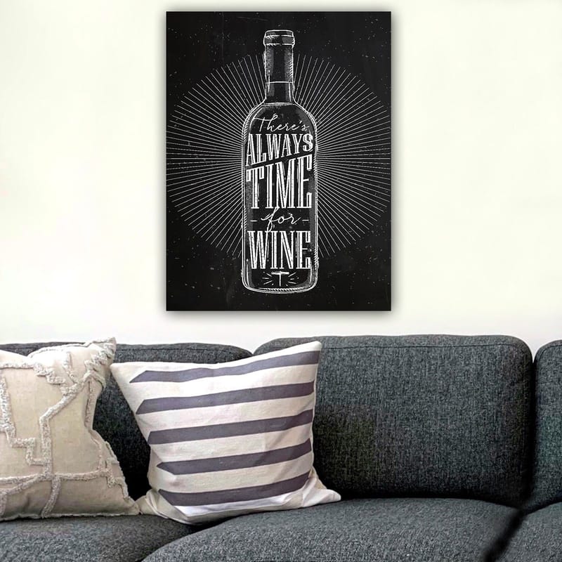 Canvas taulu 70x100 cm - Tyylitelty viinipullo tekstillä There's always time for wine modernilla muotoilulla - Musta / Valkoinen - Sisustustuotteet - Taulu & taide - Canvas-taulu