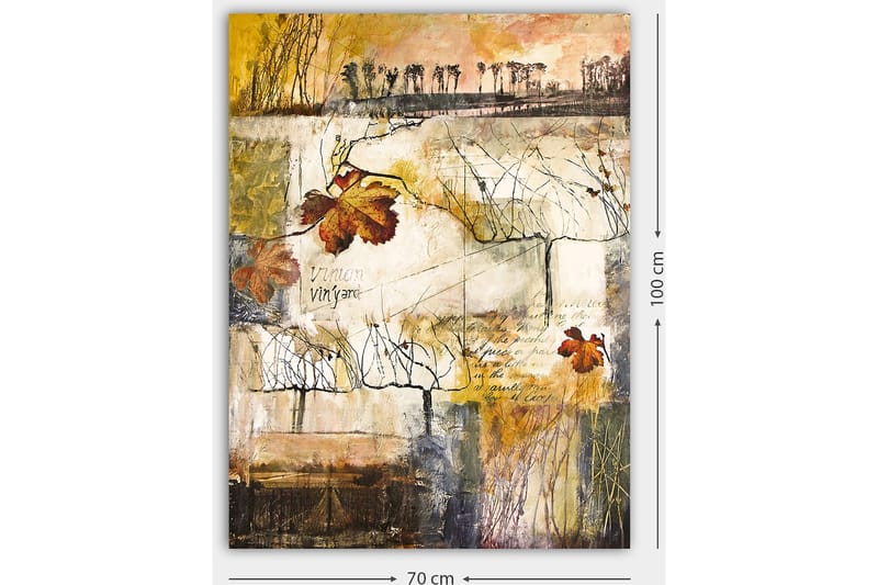 Canvas taulu 70x100 cm - Tyylitelty viinitarha syksyn lehdillä ja abstrakteilla viivoilla - Kulta / Ruskea / Beige - Sisustustuotteet - Taulu & taide - Canvas-taulu