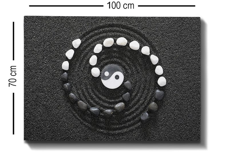 Canvas taulu 70x100 cm - Tyylitelty yin-yang-symboli, jota ympäröivät mustavalkoiset kivet spiraalimaisessa sommitelmassa - Musta / Valkoinen - Sisustustuotteet - Taulu & taide - Canvas-taulu