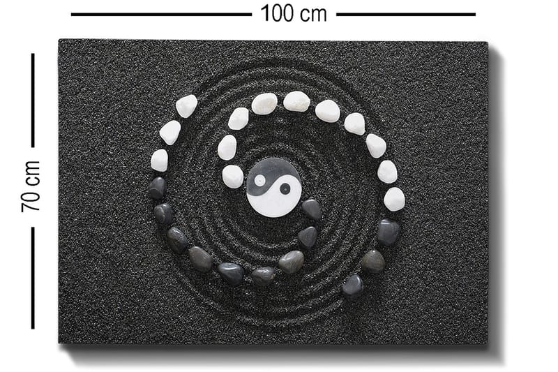 Canvas taulu 70x100 cm - Tyylitelty yin-yang-symboli, jota ympäröivät mustavalkoiset kivet spiraalimaisessa sommitelmassa - Musta / Valkoinen - Sisustustuotteet - Taulu & taide - Canvas-taulu