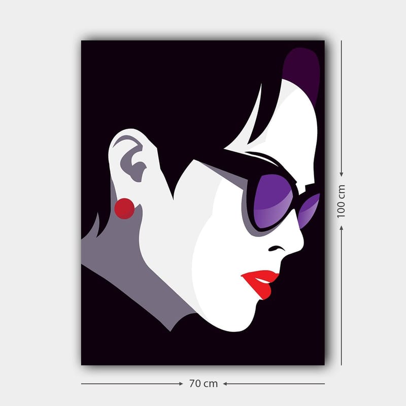 Canvas taulu 70x100 cm - Tyylitelty profiili naisesta aurinkolaseissa ja punaisessa huulipunassa - Musta / Valkoinen / Violetti - Sisustustuotteet - Taulu & taide - Canvas-taulu