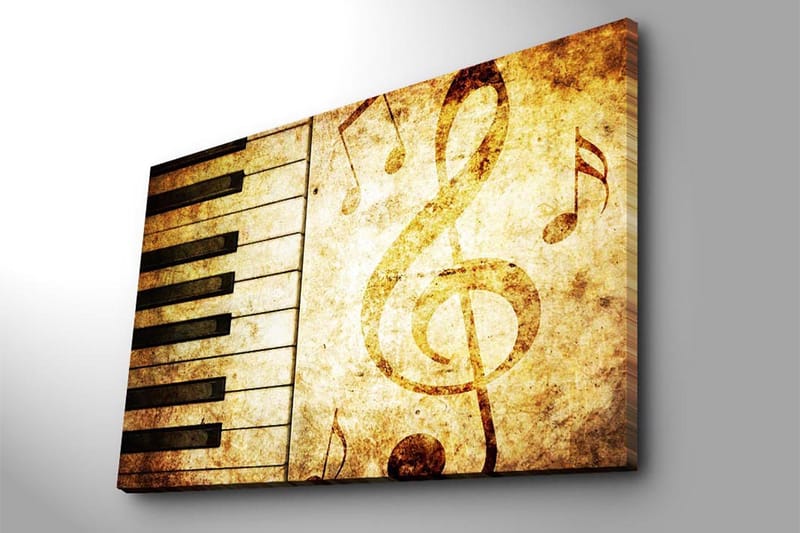 Canvas taulu 70x100 cm - Tyylitelty pianokoskettimisto ja nuotit vintage-henkisessä kuosissa - Kulta / Ruskea / Musta - Sisustustuotteet - Taulu & taide - Canvas-taulu