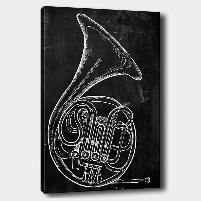 Canvas taulu 70x100 cm - Tyylitelty piirros käyrätorvesta, Valkoinen / Musta