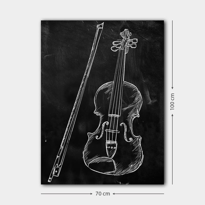 Canvas taulu 70x100 cm - Tyylitelty piirros viulusta ja viulunkepistä mustalla taustalla - Valkoinen / Musta - Sisustustuotteet - Taulu & taide - Canvas-taulu