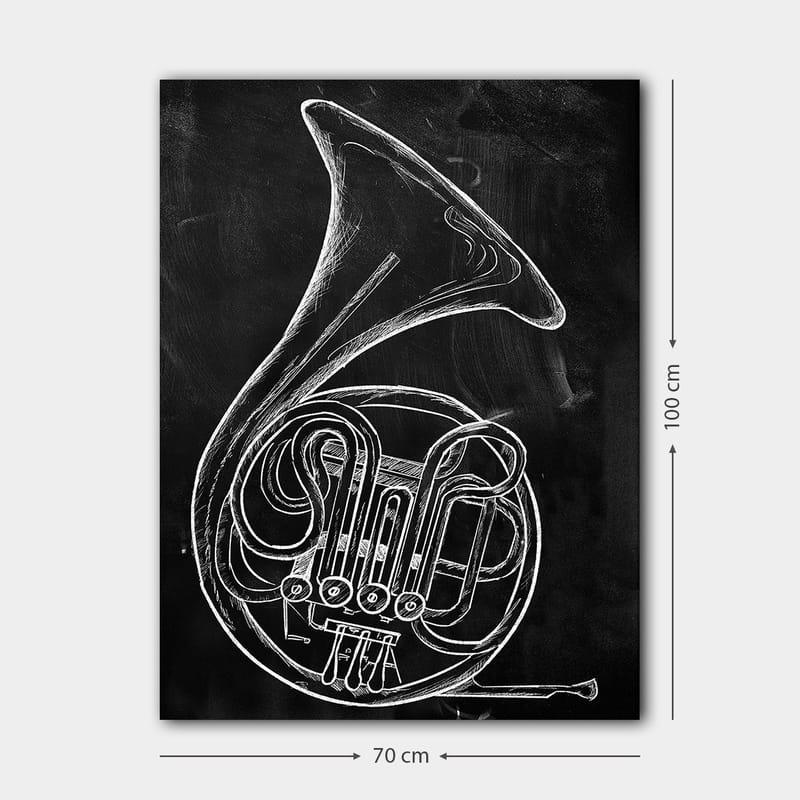 Canvas taulu 70x100 cm - Tyylitelty piirros käyrätorvesta - Valkoinen / Musta - Sisustustuotteet - Taulu & taide - Canvas-taulu