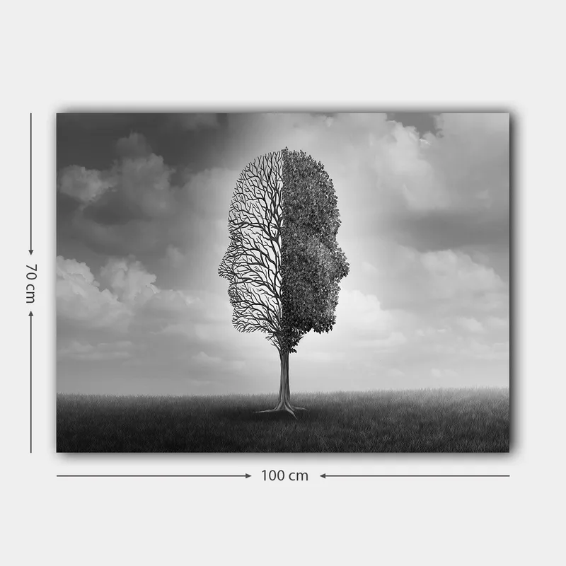 Canvas taulu 70x100 cm - Tyylitelty puurakenne muodostaa kasvojen profiilin mustavalkoisena - Musta / Valkoinen / Harmaa - Sisustustuotteet - Taulu & taide - Canvas-taulu