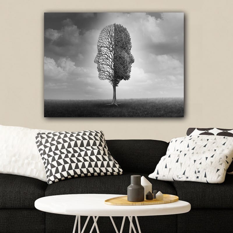 Canvas taulu 70x100 cm - Tyylitelty puurakenne muodostaa kasvojen profiilin mustavalkoisena - Musta / Valkoinen / Harmaa - Sisustustuotteet - Taulu & taide - Canvas-taulu