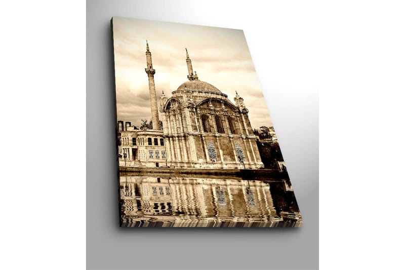 Canvas taulu 70x100 cm - Upea moskeija, jonka kupoli ja minareetit heijastuvat veteen - Beige / Ruskea / Musta - Sisustustuotteet - Taulu & taide - Canvas-taulu