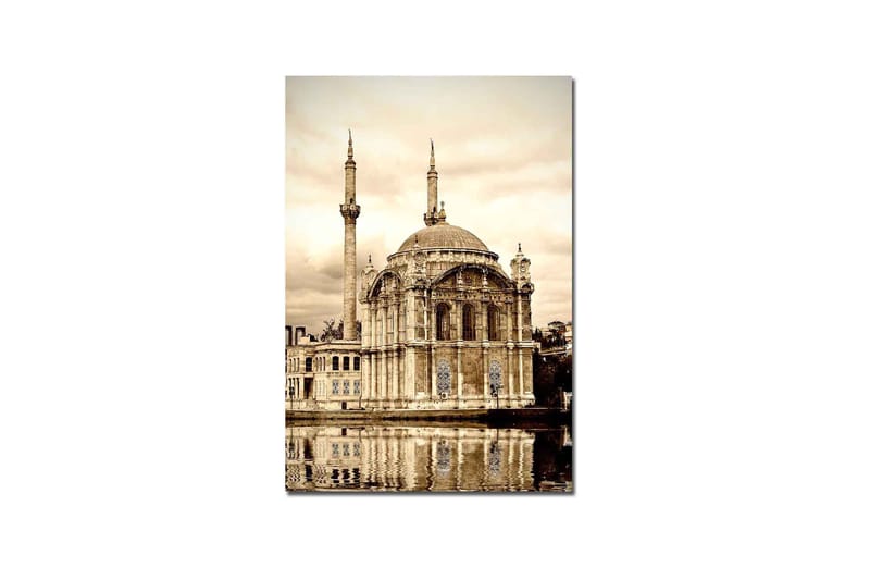 Canvas taulu 70x100 cm - Upea moskeija, jonka kupoli ja minareetit heijastuvat veteen - Beige / Ruskea / Musta - Sisustustuotteet - Taulu & taide - Canvas-taulu