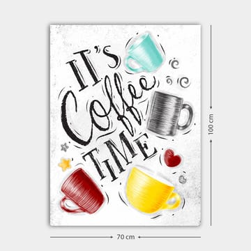 Canvas taulu 70x100 cm - Useita värikkäitä kahvikuppeja tekstillä It's Coffee Time - Turkoosi / Punainen / Keltainen - Sisustustuotteet - Taulu & taide - Canvas-taulu