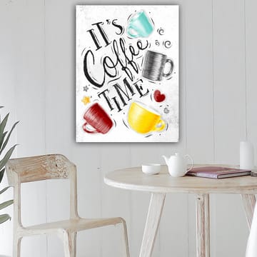 Canvas taulu 70x100 cm - Useita värikkäitä kahvikuppeja tekstillä It's Coffee Time - Turkoosi / Punainen / Keltainen - Sisustustuotteet - Taulu & taide - Canvas-taulu