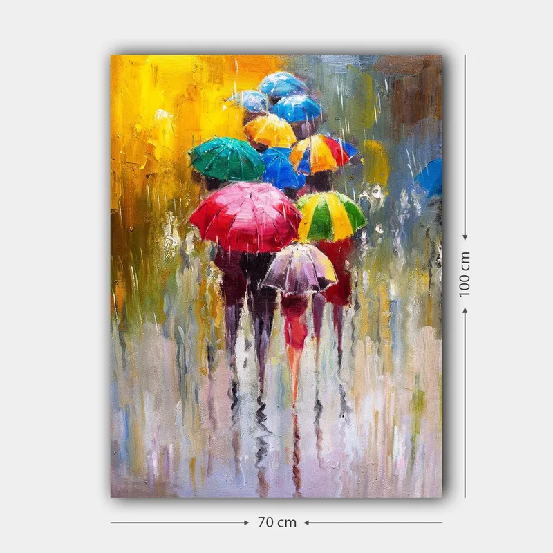 Canvas taulu 70x100 cm - Useita värikkäitä sateenvarjoja, jotka suojaavat sateelta - Punainen / Vihreä / Sininen - Sisustustuotteet - Taulu & taide - Canvas-taulu