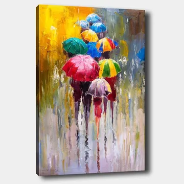 Canvas taulu 70x100 cm - Useita värikkäitä sateenvarjoja, jotka suojaavat sateelta - Punainen / Vihreä / Sininen - Sisustustuotteet - Taulu & taide - Canvas-taulu