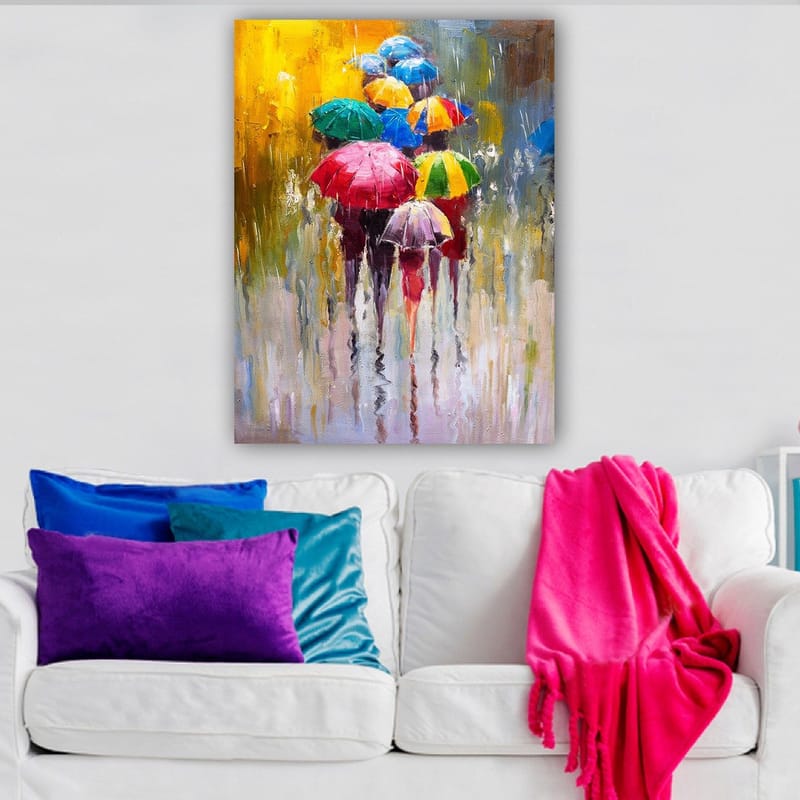 Canvas taulu 70x100 cm - Useita värikkäitä sateenvarjoja, jotka suojaavat sateelta - Punainen / Vihreä / Sininen - Sisustustuotteet - Taulu & taide - Canvas-taulu