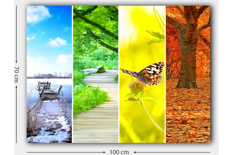 Canvas taulu 70x100 cm - Värikäs, neliosainen maalaus, joka kuvaa eri vuodenaikoja luontoaiheilla - Sininen / Vihreä / Oranssi - Sisustustuotteet - Taulu & taide - Canvas-taulu