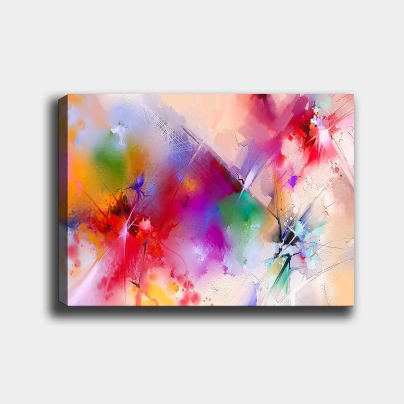 Canvas taulu 70x100 cm - Värikäs abstrakti sommitelma dynaamisilla muodoilla ja eloisilla väreillä, Punainen / Violetti / Vihreä