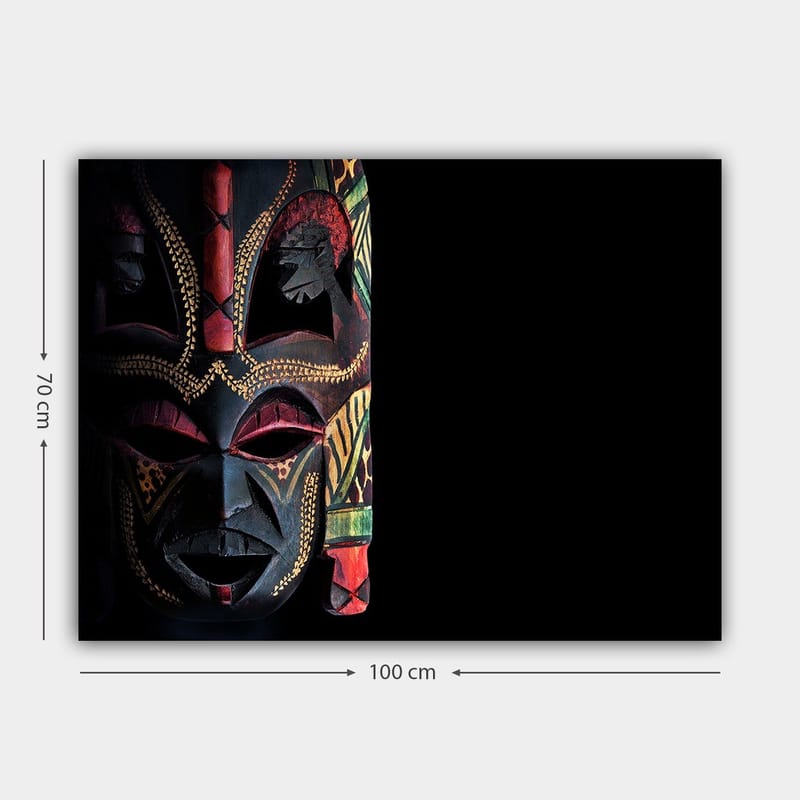 Canvas taulu 70x100 cm - Värikäs afrikkalainen naamio yksityiskohtaisilla kuvioilla ja ilmeikkäillä piirteillä - Musta / Punainen / Vihreä - Sisustustuotteet - Taulu & taide - Canvas-taulu