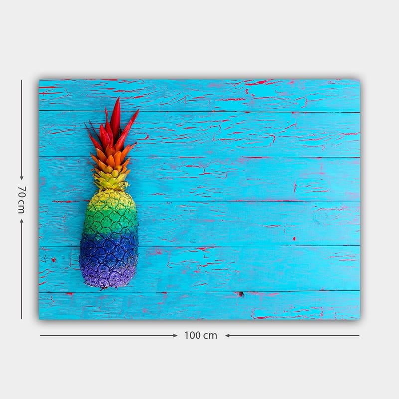 Canvas taulu 70x100 cm - Värikäs ananas vaaleansinistä taustaa vasten - Sininen / Vihreä / Punainen - Sisustustuotteet - Taulu & taide - Canvas-taulu