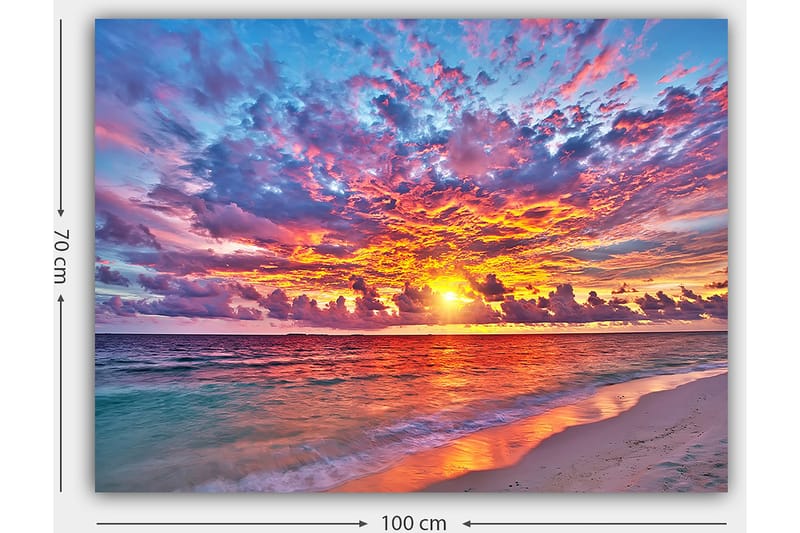 Canvas taulu 70x100 cm - Värikäs auringonlasku meren yllä dramaattisten pilvien kera - Violetti / Oranssi / Sininen - Sisustustuotteet - Taulu & taide - Canvas-taulu