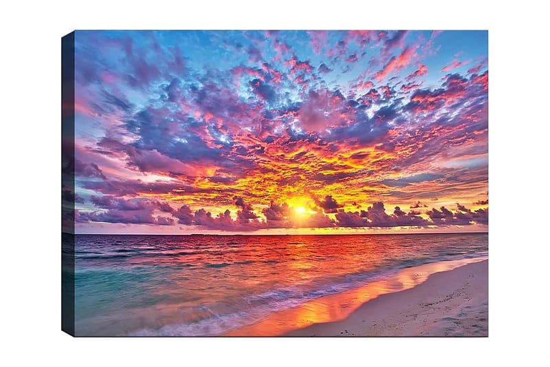 Canvas taulu 70x100 cm - Värikäs auringonlasku meren yllä dramaattisten pilvien kera, Violetti / Oranssi / Sininen
