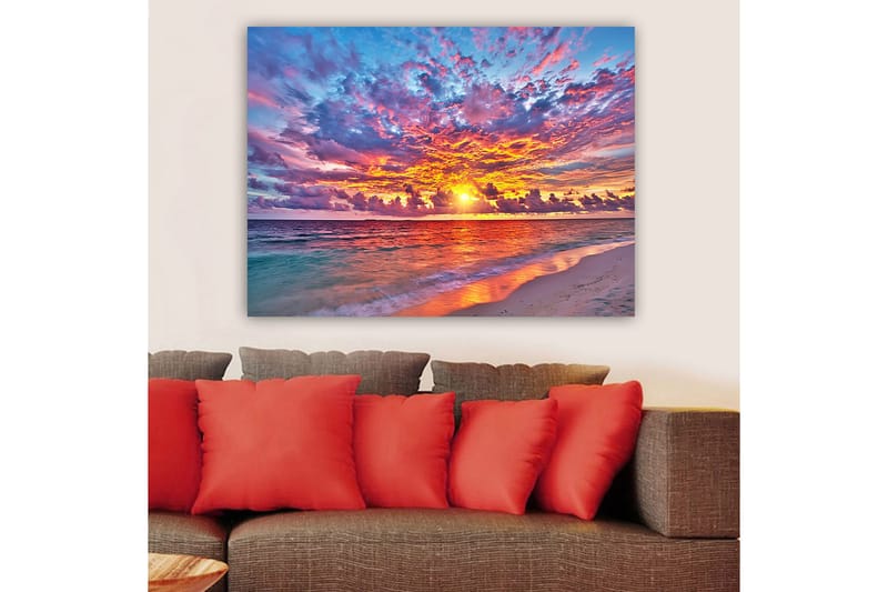 Canvas taulu 70x100 cm - Värikäs auringonlasku meren yllä dramaattisten pilvien kera - Violetti / Oranssi / Sininen - Sisustustuotteet - Taulu & taide - Canvas-taulu