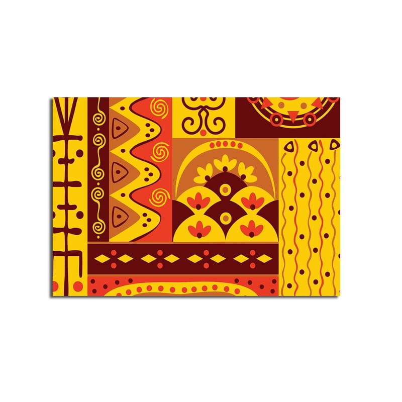 Canvas taulu 70x100 cm - Värikäs geometrinen kuviointi abstrakteilla muodoilla ja symboleilla - Keltainen / Punainen / Ruskea - Sisustustuotteet - Taulu & taide - Canvas-taulu