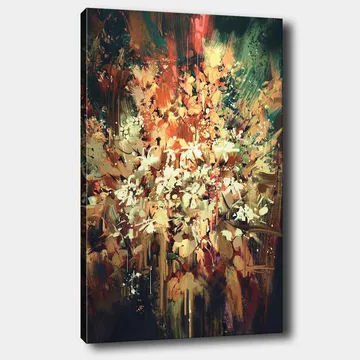 Canvas taulu 70x100 cm - Värikäs ja abstrakti kukka-asetelma, joka vangitsee luonnon kauneuden - Vihreä / Oranssi / Valkoinen - Sisustustuotteet - Taulu & taide - Canvas-taulu