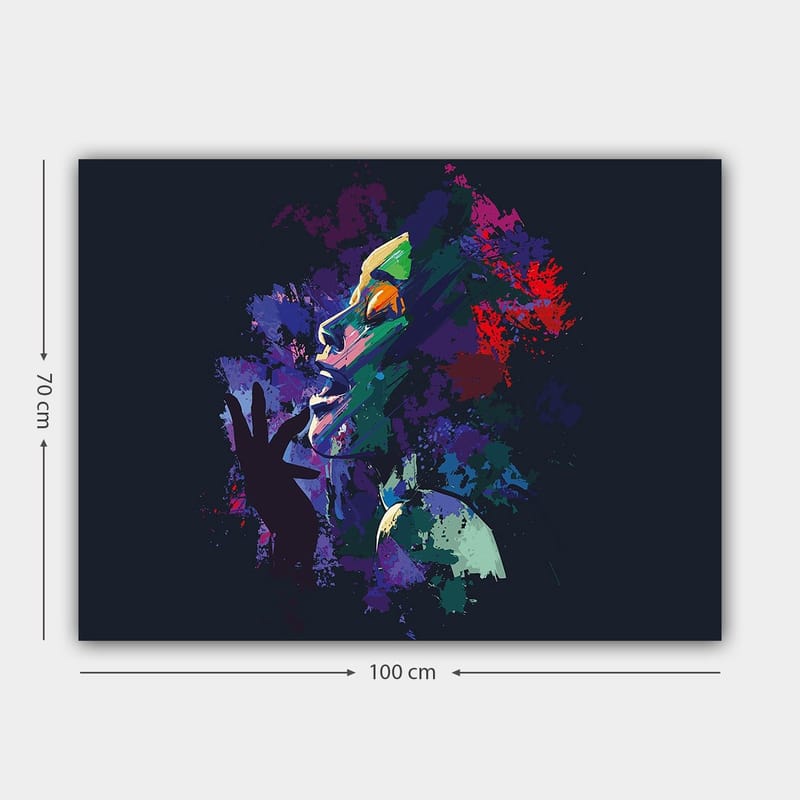Canvas taulu 70x100 cm - Värikäs ja ilmeikäs muotokuva intohimoisesti laulavasta naisesta - Violetti / Vihreä / Punainen - Sisustustuotteet - Taulu & taide - Canvas-taulu