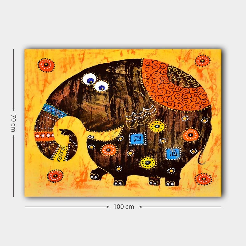 Canvas taulu 70x100 cm - Värikäs ja tyylitelty norsu kuvioin ja yksityiskohdin - Tummanruskea / Oranssi / Keltainen - Sisustustuotteet - Taulu & taide - Canvas-taulu