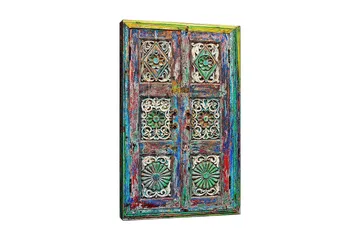 Canvas taulu 70x100 cm - Värikäs ja yksityiskohtainen ovi monimutkaisilla kaiverruksilla ja kuvioilla - Vihreä / Sininen / Punainen - Sisustustuotteet - Taulu & taide - Canvas-taulu