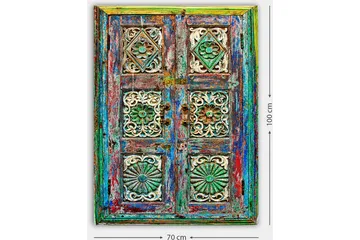 Canvas taulu 70x100 cm - Värikäs ja yksityiskohtainen ovi monimutkaisilla kaiverruksilla ja kuvioilla - Vihreä / Sininen / Punainen - Sisustustuotteet - Taulu & taide - Canvas-taulu