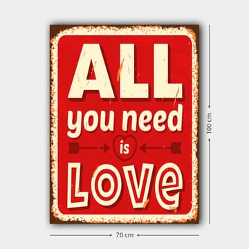Canvas taulu 70x100 cm - Värikäs juliste tekstillä ALL you need is LOVE ilmaisee rakkautta ja positiivisuutta - Punainen / Valkoinen / Musta - Sisustustuotteet - Taulu & taide - Canvas-taulu