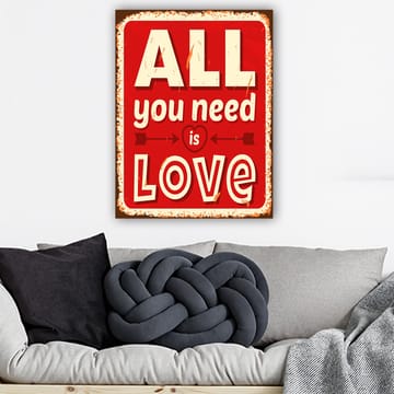 Canvas taulu 70x100 cm - Värikäs juliste tekstillä ALL you need is LOVE ilmaisee rakkautta ja positiivisuutta - Punainen / Valkoinen / Musta - Sisustustuotteet - Taulu & taide - Canvas-taulu