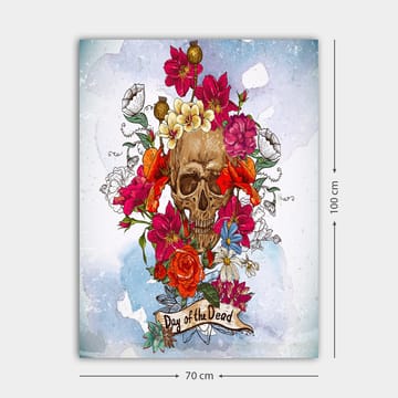 Canvas taulu 70x100 cm - Värikäs kallo kukkien ympäröimänä, symboloi Día de los Muertos -päivää - Punainen / Vaaleanpunainen / Keltainen - Sisustustuotteet - Taulu & taide - Canvas-taulu