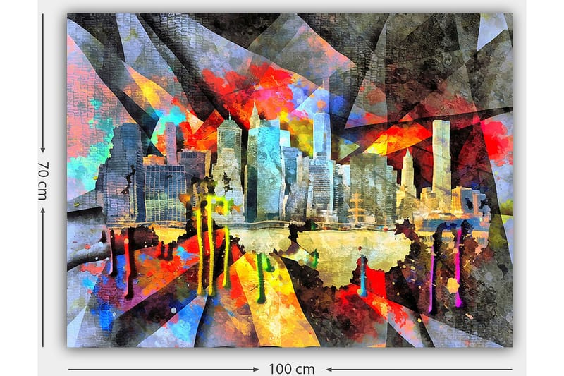 Canvas taulu 70x100 cm - Värikäs kaupunkikuva, joka kuvaa pilvenpiirtäjiä ja heijastuksia vedessä - Sininen / Punainen / Keltainen - Sisustustuotteet - Taulu & taide - Canvas-taulu
